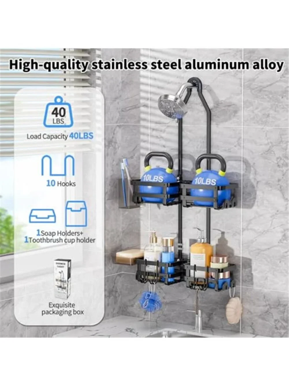 Shower Caddy Hanging Rack Aluminum Bathroom Shelf Adjustable Organizer